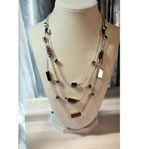 Vintage White House Black Market Silver Tone Geometric Beads 3 Strand Necklace